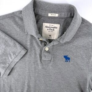 Abercrombie & Fitch Polo Shirt Mens XL Gray Muscle Fit Short Sleeve Cotton Pique